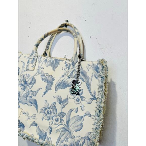 SANDRO Women's Blue Floral Print Magnetic Closure Frayed Edges Kasbah Tote Bag - Picture 7 of 16